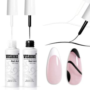 slomart Vishine Gel lak za nohte komplet, 2 klasični beli in črni barvi, gel barva za umetnost za spiralne nohte, evforija, tanek čopič za nail art v gel pisalih, Soak-Off komplet za nail art