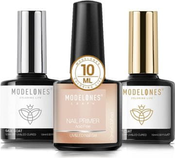 slomart Modelones Base Coat Top Coat in Nail Primer Set, 3 x 10ml UV LED gel lak No Wipe podlak in nadlak za nohte Gellack Nageldesign Maniküre Set