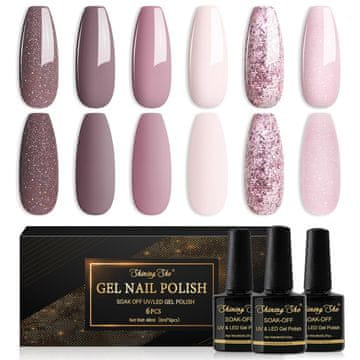 slomart Shining She UV lak za nohte, 6 barv bleščeč roza temno roza svetlo roza nude lak za nohte, gel lak Soak-Off UV lak za nohte set za začetnike DIY nail art doma, 8ml