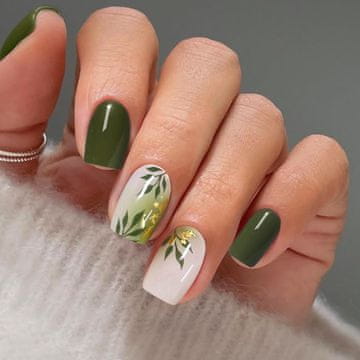 slomart JMEOWIO Folija za nohte, utrjevanje z UV svetlobo, zeleni listi, UV gel nalepke za nohte, nalepke za nohte, okras za nohte, pripomočki za oblikovanje nohtov