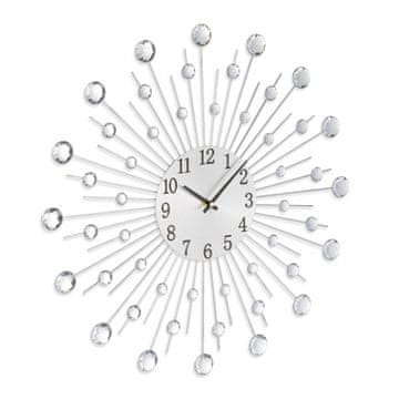 Quartz Srebrna stenska ura z bleščečimi kristali, premer 50 cm, odprta zasnova