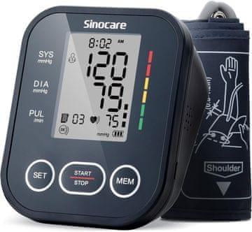 slomart Sinocare Aparat za merjenje krvnega tlaka na nadlakti - Klinično validiran, 2x99 spominov za 2 uporabnika, upravljanje z enim gumbom, XL manšeta (22-42 cm), zaznavanje aritmije