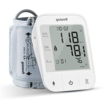 slomart yuwell YE670A merilec krvnega tlaka na nadlakti, 2 uporabnika, 2×74 spominov, velika manšeta 22–45 cm, 3,8" zaslon, USB/AA