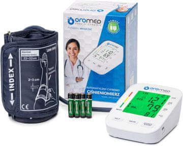 slomart Oromed ORO-BP3 merilnik krvnega tlaka na nadlahti, z velikim LCD zaslonom, zaznavanjem aritmije, klasifikacijo WHO, 2×99 spominskimi mesti, samodejnim izklopom