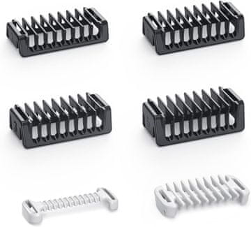 slomart 6 nastavkov z 1/2/3/5 mm dvosmernimi zaščitnimi glavniki, 0 mm zaščita intimnih predelov & 3 mm glavnik za telo. Združljivo z O Blade QP2724, QP2834, QP25XX, QP26XX & Pro Series -