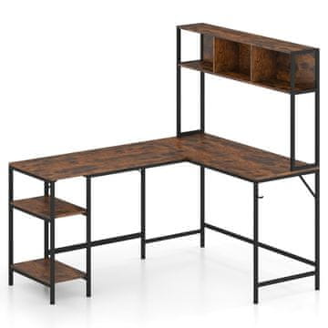 Northio Pisalna miza v obliki črke L s knjižno polico, kotna računalniška miza, rustikalna rjava, 150 x 120 x 148 cm