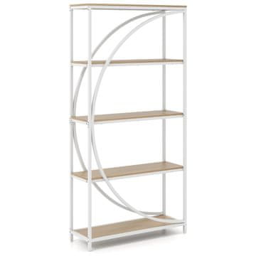 Northio Geometrična knjižna polica z odprtimi lesenimi policami in kovinskim okvirjem, naravna in bela, 86 x 30 x 175 cm