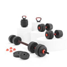 Ksix komplet uteži 10 kg, ročke, plošče z utežmi, palica, kettlebell, črna.