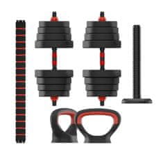 Ksix komplet uteži 30 kg, ročke, plošče z utežmi, palica, kettlebell, črna.