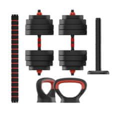 Ksix komplet uteži 40 kg, ročke, plošče z utežmi, palica, kettlebell, črna.