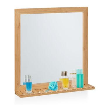 Northix Stensko ogledalo iz bambusa s polico za kopalnico, naravni bambus, enostavna namestitev