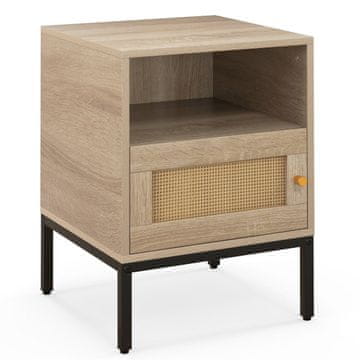 Northix Nočna omarica iz ratana z odprto polico in omarico 40 x 40 x 57 cm naravna