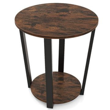 Northix Okrogla stranska mizica z odprto polico dvostopenjska poudarjena miza s kovinskim okvirjem rustikalno rjava