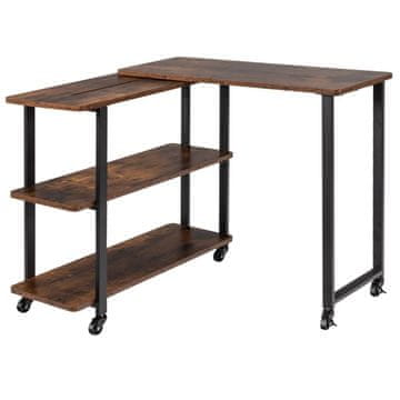 Northix Stranska mizica v obliki črke L s kolesi in 2 policama, 360° vrtljiva kavč mizica rustikalno rjava