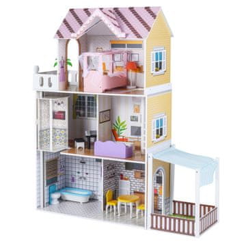Northix Lesena 3-nadstropna hišica za punčke, roza, miniaturno pohištvo, MDF