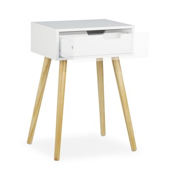 Northix Nočna omarica bela s predalom enostavna in funkcionalna