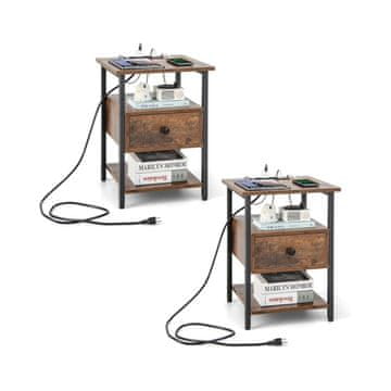 Northix Nočna omarica s polnilno postajo, predalom in policami sodoben dizajn