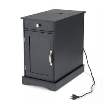 Northix Nočna omarica s polnilno postajo, nastavljiva polica, črna