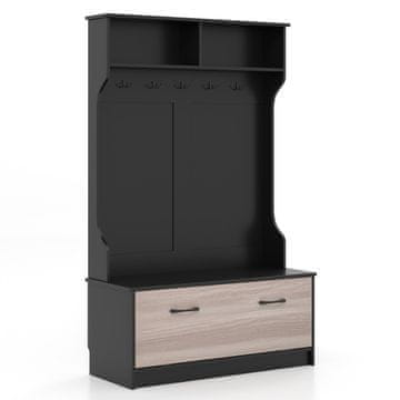 Northix Stojalo za plašče s klopjo in 5 dvojnimi kavlji, obešalo za plašče na hodniku, 100 x 40 x 160 cm, črno