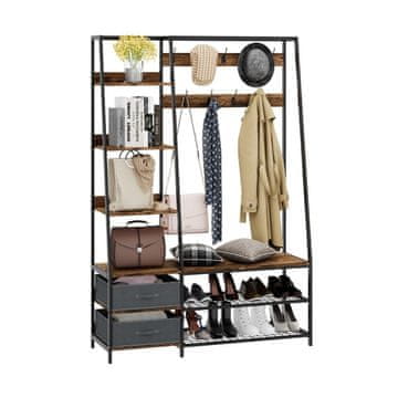 Northix Industrijski obešalnik s klopjo za čevlje za vhodni prostor 122x40x180 cm Rustikalno rjava