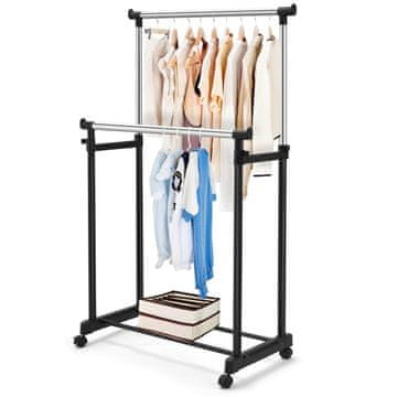 Northix Stojalo za oblačila, po višini nastavljivo obešalo za plašče, stojalo za plašče s kolesi, črna, 86 x 43 x 94-168 cm