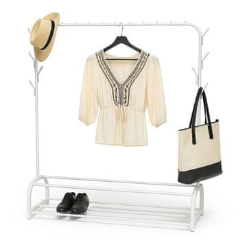Northix Obešalnik za plašče z obešalnikom za oblačila, 2 polici in 8 kavlji, trpežna jeklena konstrukcija