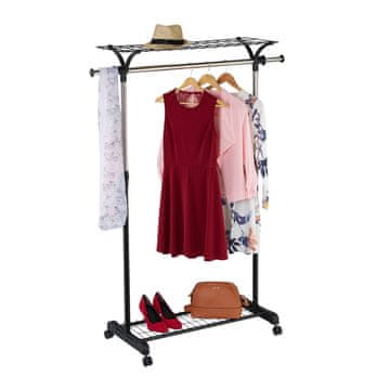 Northix Stojalo za plašče s policami in kolesi, nastavljiva višina in širina