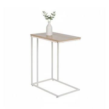 Northix Stranska mizica v obliki črke C s ploščo z lesenim učinkom in kovinskim okvirjem