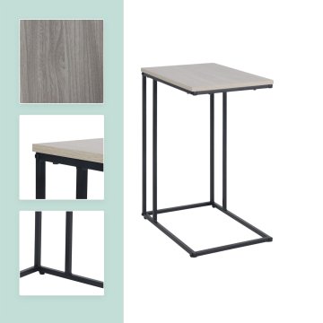 Northix Stranska mizica v obliki črke C s ploščo z lesenim učinkom in kovinskim okvirjem