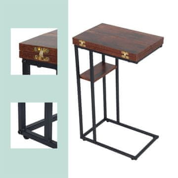 Northix Zložljiva stranska mizica v obliki črke C z lesenim učinkom in črnim okvirjem