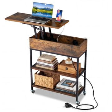 Northix Dvižna stranska mizica s polnilno postajo in prostorom za shranjevanje