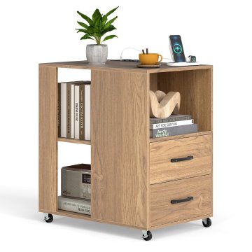 Northix Stranska mizica na kolesih s polnilno postajo in 3 policami