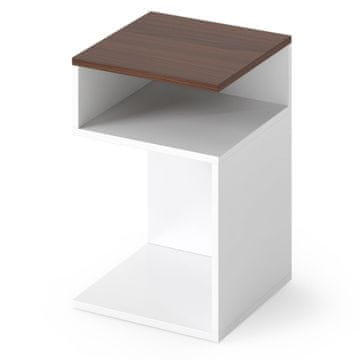 Northix Stranska mizica S oblika z 2 odprtima policama bela oreh 50x30x60 cm