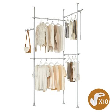 SoBuy Organizator omare nastavljiva teleskopska odprta omara s kavlji 124x200 cm siva