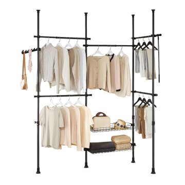 SoBuy Obešalnik za oblačila nastavljiva odprta garderoba s palicami in policami 209x200 cm črna