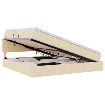 Vidaxl LED Postelja za Shranjevanje z Blazino Krema 200 x 200 cm Blago