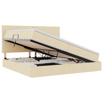 Vidaxl LED Postelja za Shranjevanje z Blazino Krema 200 x 200 cm Blago