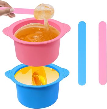 slomart 2 kosa nadomestne posode za grelec voska silikagel proti prijemanju odstranljive posode za vosek z 2 lopaticama za vosek, združljive z grelcem voska, odstranjevanje dlak/depilacija.