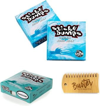 slomart STICKY BUMPS Original Surfboard Wax Set - 2X Surf Grip Wachs 1x Base Coat 1x Waxkamm Temperature Cold Cool Warm Tropical (Cool)