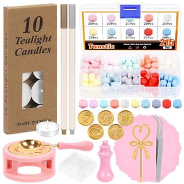 slomart Tanstic komplet za žigosanje s pečatom iz voska, vključuje 10 barv, žige, grelec, žlico, sveče, pisala, podlogo.