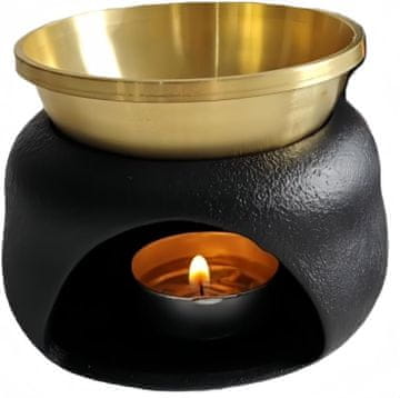 slomart Keramična aromaterapevtska svetilka z držalom za čajno svečko, ločljiv dizajn, črna z bakreno posodo (za suho gorenje)