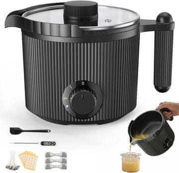 slomart FONCOOD Profi komplet za taljenje voska: Komplet za izdelavo sveč z električnim loncem, mešalno žlico, termometrom in orodjem za centriranje stenja za odrasle.