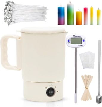 slomart Topilnik voska za izdelavo sveč, električni lonec za topljenje voska, komplet za izdelavo sveč z termometrom, stenji, nalepkami za stenje, držali za stenje in mešalno žlico.