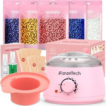 slomart Komplet za depilacijo doma: Topli vosek - grelec z silikonsko posodo, 5 voskov za obraz, intimne dele, telo, set za ženske in moške.