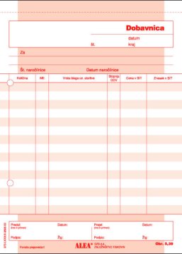 PIGO Obrazec 5,39 dobavnica a5