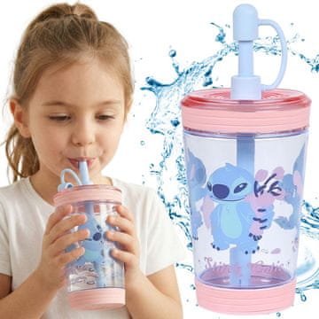 Disney DISNEY Stitch Neprelivni kozarec za hladne pijače s slamico, prozoren 480 ml