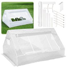 GARDEN LINE Majhna, bela vrtna rastlinjak, plastični tunel z zadrgo, pladenj za sadike 180x140xH94 cm