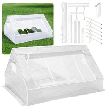 GARDEN LINE Majhna, bela vrtna rastlinjak, plastični tunel z zadrgo, pladenj za sadike 180x140xH94 cm