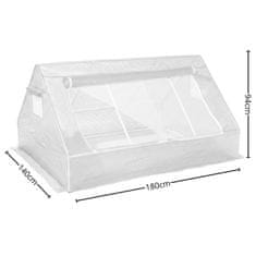 GARDEN LINE Majhna, bela vrtna rastlinjak, plastični tunel z zadrgo, pladenj za sadike 180x140xH94 cm
