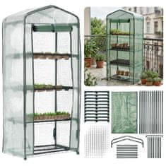 GARDEN LINE Zelena vrtna rastlinjak s štirimi policami, plastični tunel z zadrgo, pladenj za sadike 69x49x160 cm